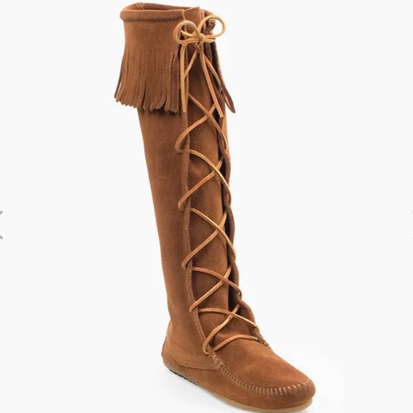Minnetonka Brown Lace-Up Fringe Boots - Picture 1 of 7